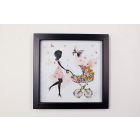 Framed Crystal Wall Art - Bambino Mother With Pram, Black Frame Pink Crystal 40x40x3.2cm