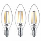 3 Pack of Philips 4.3W = 40W SES E14 LED Clear Filament Candle Warm White 2700K