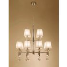 Mantra M3850FG Tiffany Pendant 2 Tier 12+12 Light E14, French Gold With Cream Shades & Clear Crystal